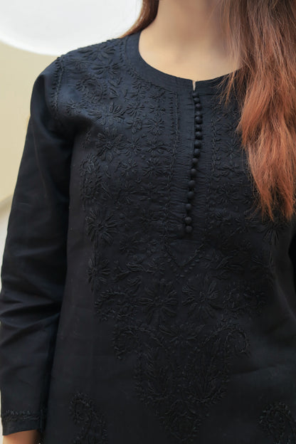 Cotton Chikankari Kurta - Black
